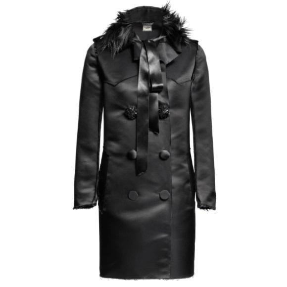 🖤 LANVIN H&M SILK SATIN FAUX FUR COAT EU 32 US 2 XS - Picture 2 of 9